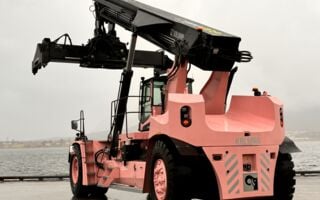 Pink reachstacker champions breast cancer awareness in Norway